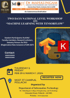 Two Days National Level workshop on MachineLearning with TensorFlow 2024 Workshop Poster